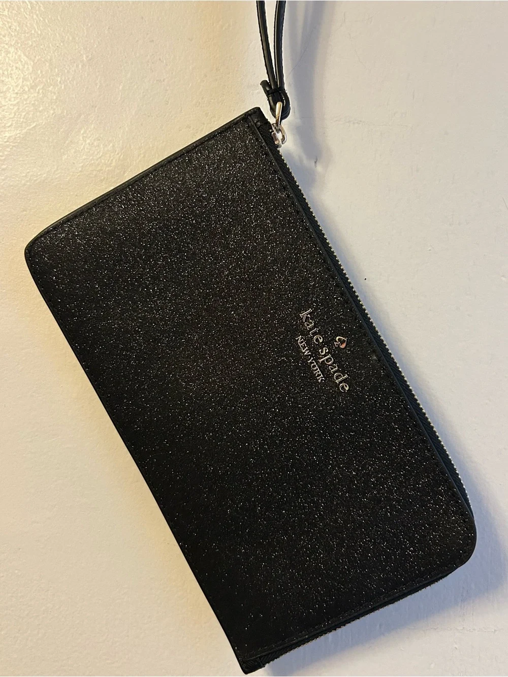 kate spade Black Glitter Wristlet Clutch with Wrist Strap